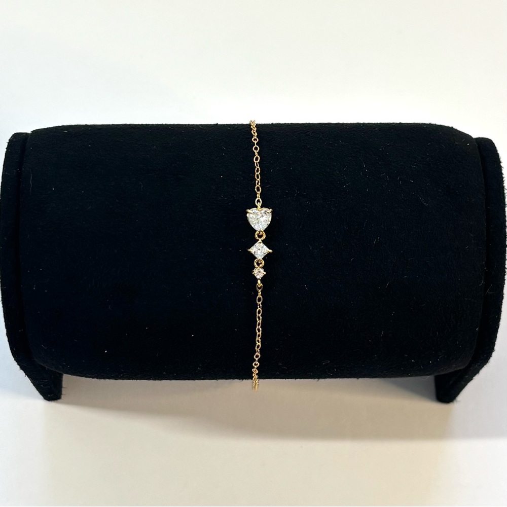 Gold-Plated Sterling Silver CZ Heart Anklet
